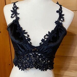 Elegant vintage navy blue velvet & lace bralette cami Claire Pettibone, Vintage